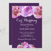 Herfst pruim blush roze lila pioenrozen chique bru kaart (Voorkant / Achterkant)