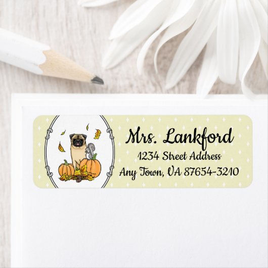Herfst Pug Dog (fawn) pompoenen luiers Etiket (Insitu)