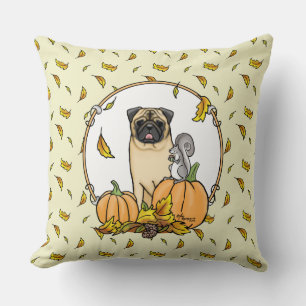 Herfst Pug Dog (fawn) pompoenen luiers Kussen