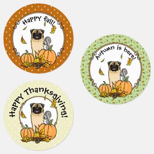 Herfst Pug Dog (fawn) pompoenen luiers Labels (Groep)