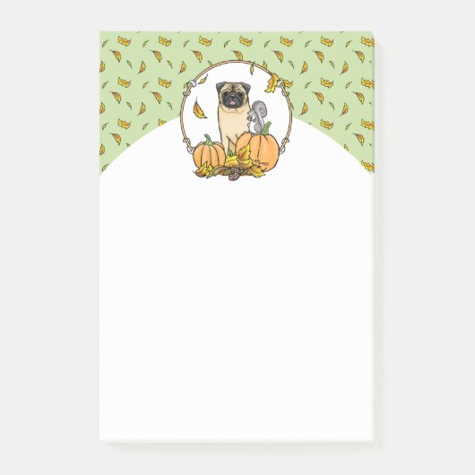 Herfst Pug Dog (fawn) pompoenen luiers Post-it® Notes (Voorkant)
