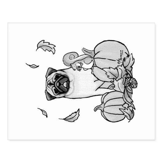 Herfst Pug Dog (fawn) pompoenen luiers Rubberstempel (Afrduk)