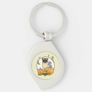 Herfst Pug Dog (fawn) pompoenen luiers Sleutelhanger