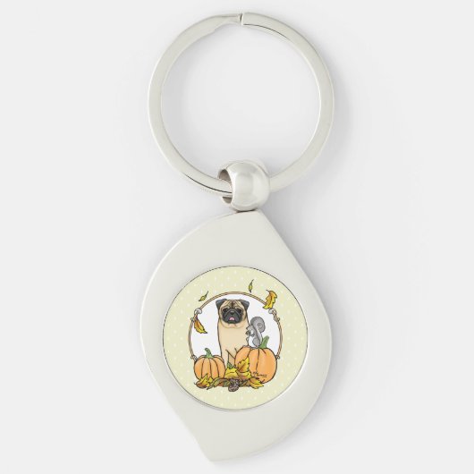 Herfst Pug Dog (fawn) pompoenen luiers Sleutelhanger (Voorkant)