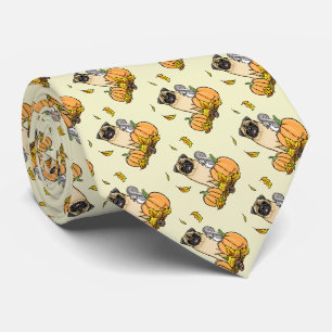 Herfst Pug Dog (fawn) pompoenen luiers Stropdas
