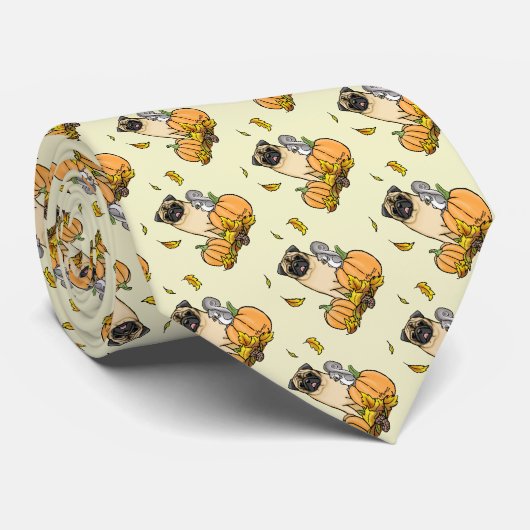 Herfst Pug Dog (fawn) pompoenen luiers Stropdas (Opgerold)