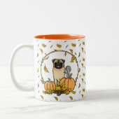 Herfst Pug Dog (fawn) pompoenen luiers Tweekleurige Koffiemok (Links)