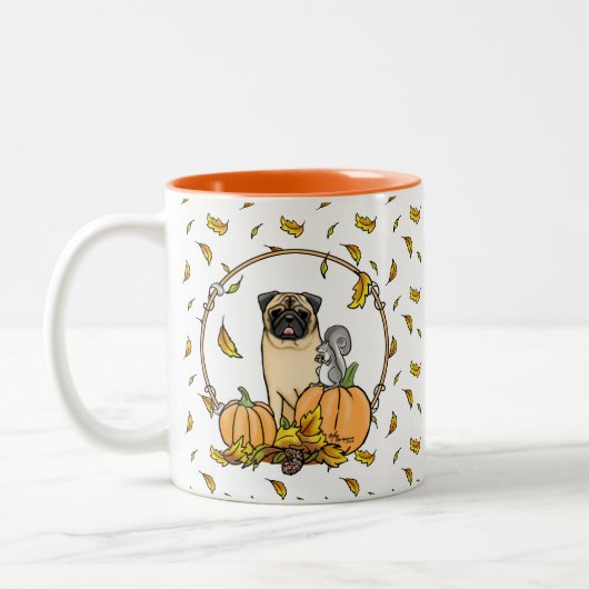 Herfst Pug Dog (fawn) pompoenen luiers Tweekleurige Koffiemok (Links)