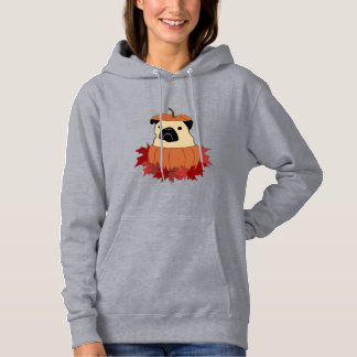 Herfst Pug met bladeren, pompoenen en zonnebloemen Hoodie