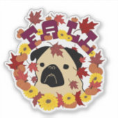 Herfst Pug met bladeren, pompoenen en zonnebloemen Sticker (Voorkant)