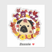 Herfst Pug met bladeren, pompoenen en zonnebloemen Sticker (Vel)