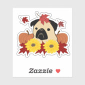 Herfst Pug met bladeren, pompoenen en zonnebloemen Sticker (Vel)