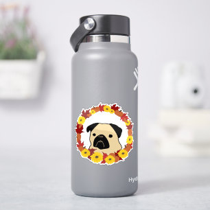 Herfst Pug met bladeren, pompoenen en zonnebloemen Sticker
