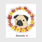Herfst Pug met bladeren, pompoenen en zonnebloemen Sticker (Vel)