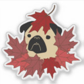 Herfst Pug met bladeren Sticker (Voorkant)