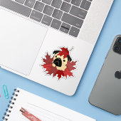 Herfst Pug met bladeren Sticker (Laptop met iPhone)