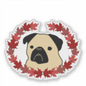 Herfst Pug met Split Leaf Krans Sticker (Voorkant)