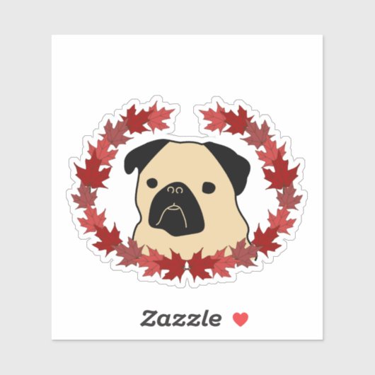 Herfst Pug met Split Leaf Krans Sticker (Vel)