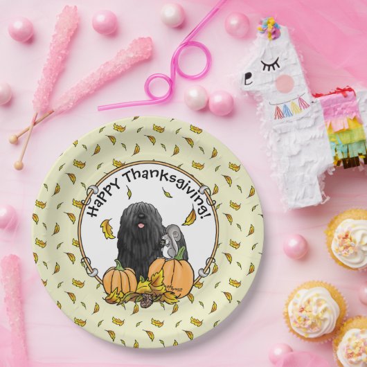 Herfst Puli Dog (zwart) pompoenen blazen schimmels Papieren Bordje (Feest)