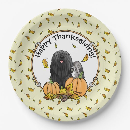 Herfst Puli Dog (zwart) pompoenen blazen schimmels Papieren Bordje (Voorkant)