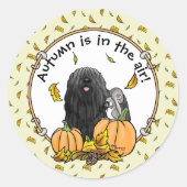 Herfst Puli Dog (zwart) pompoenen blazen schimmels Ronde Sticker (Voorkant)