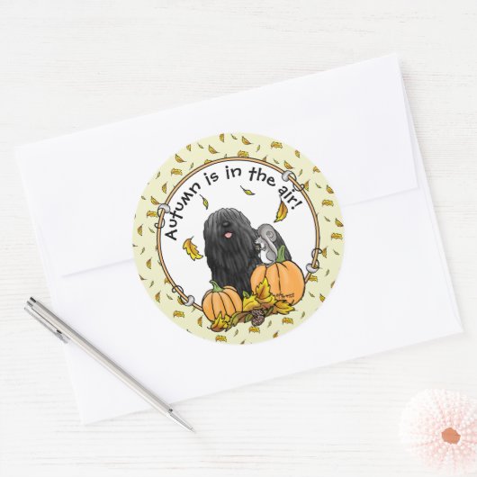 Herfst Puli Dog (zwart) pompoenen blazen schimmels Ronde Sticker (Envelop)