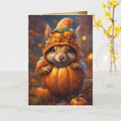 Herfst Pumkin Eekhoorn, Happy Halloween Schattige Kaart (Gele Bloem)