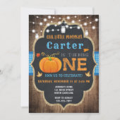 Herfst Pumpkin 1st Birthday Invitation Boy Kaart (Voorkant)