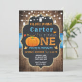 Herfst Pumpkin 1st Birthday Invitation Boy Kaart (Staand voorkant)