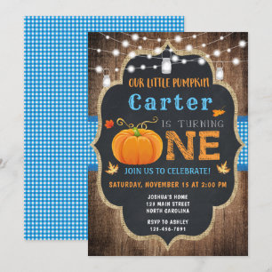 Herfst Pumpkin 1st Birthday Invitation Boy Kaart