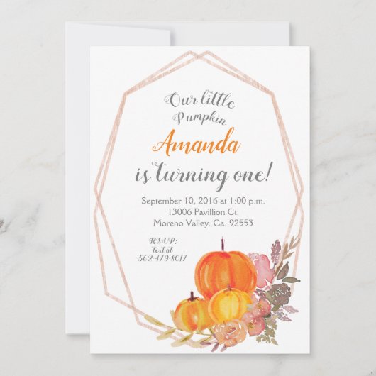 Herfst Pumpkin 3e verjaardag Uitnodiging (Voorkant)