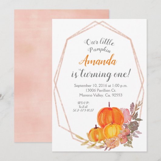 Herfst Pumpkin 3e verjaardag Uitnodiging (Voorkant / Achterkant)