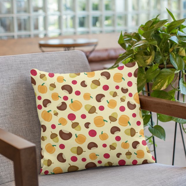 Herfst Pumpkin Acorn Chestnut Berries Pattern Kussen (Creator heeft geüpload)
