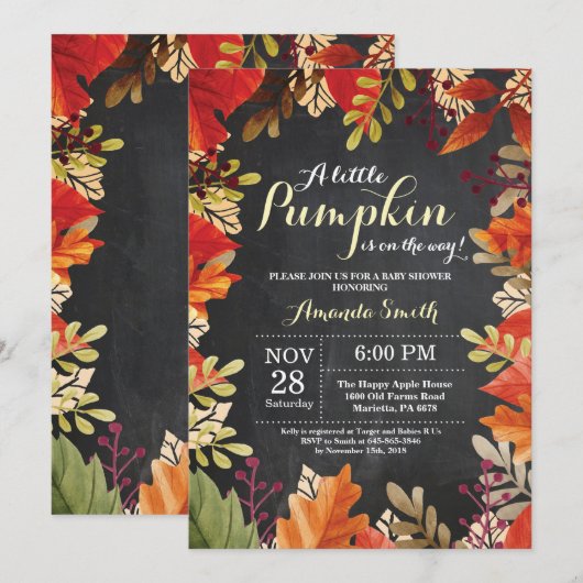 Herfst Pumpkin Autumn Baby shower Uitnodiging (Voorkant / Achterkant)