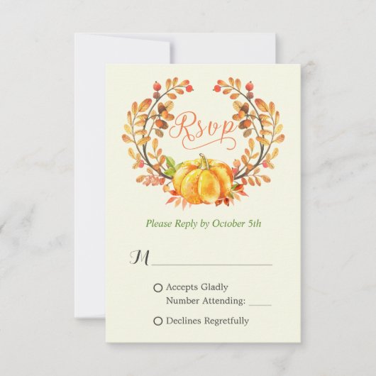 Herfst Pumpkin Autumn Floral Leaves Wreath RSVP (Voorkant)