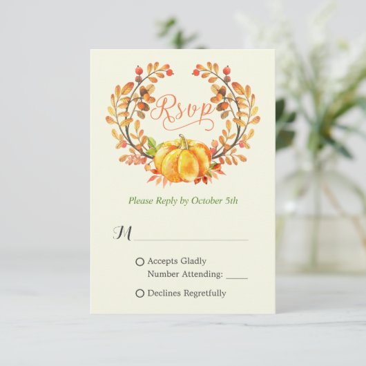 Herfst Pumpkin Autumn Floral Leaves Wreath RSVP (Staand voorkant)
