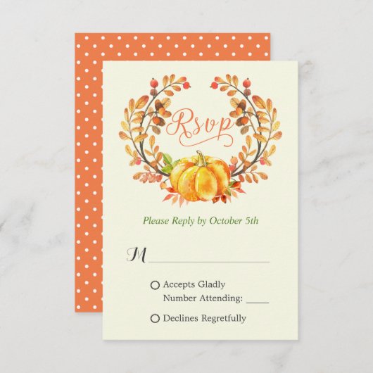 Herfst Pumpkin Autumn Floral Leaves Wreath RSVP (Voorkant / Achterkant)