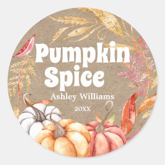 Herfst Pumpkin — Autumn Kraft Paper Ronde Sticker (Voorkant)