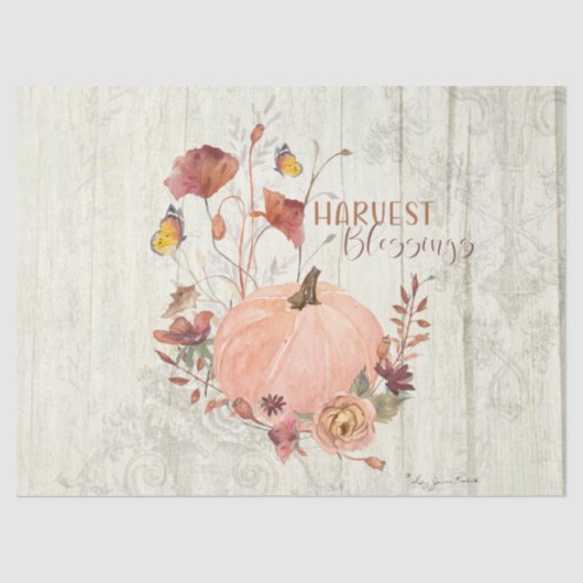 Herfst Pumpkin Autumn Leaves Rustic Wood Decoupage Tissuepapier (Voorkant)