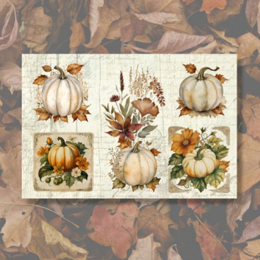 Herfst Pumpkin Autumn Leaves Rustic Wood Decoupage Tissuepapier