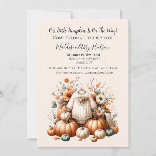 Herfst Pumpkin Baby Aankondigingsuitnodiging Kaart (Voorkant)