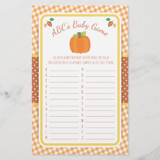 Herfst Pumpkin Baby shower ABC's Game Flyer (Voorkant)