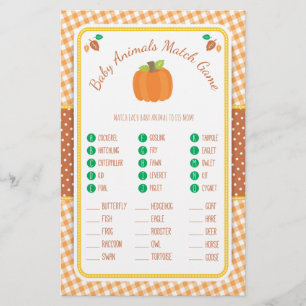 Herfst Pumpkin Baby shower Animal Match Game Flyer