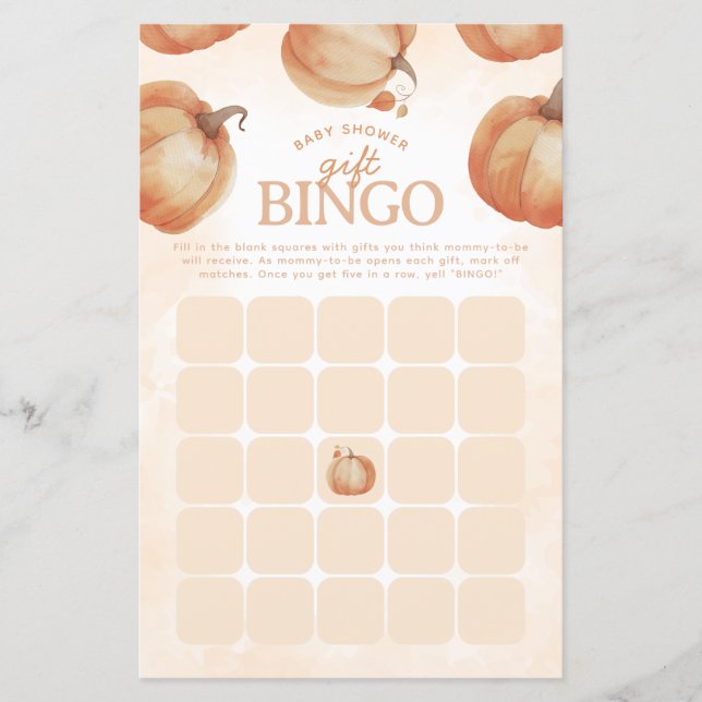 Herfst Pumpkin Baby shower Bingo Game (Voorkant)
