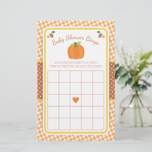Herfst Pumpkin Baby shower Bingo Game (Staand voorkant)