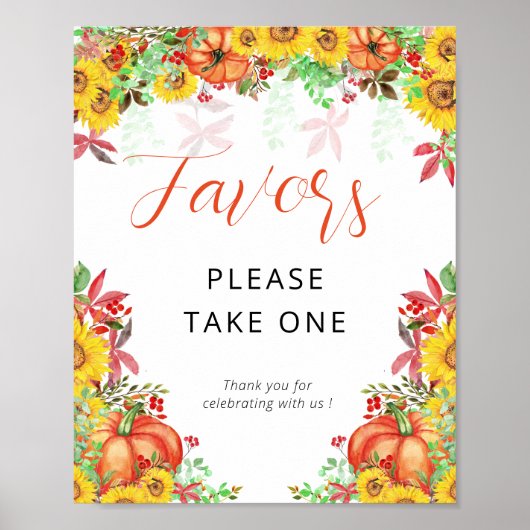 Herfst Pumpkin Baby shower Favors Sign. Poster (Voorkant)