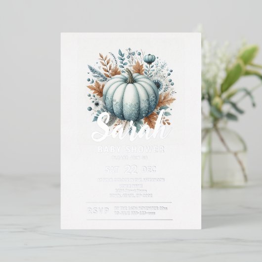 Herfst Pumpkin Baby shower Folie Uitnodiging (Staand Voorkant)