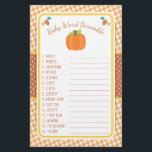 Herfst Pumpkin Baby shower Game - Word Scramble Flyer<br><div class="desc">Dit ontwerp bevat een pompoen en bladeren in valkleuren op een achtergrond van gingham. Coördinerende producten zijn beschikbaar in onze winkel, zazzle.com/doodlelulu*. Neem contact met ons op als je dit ontwerp op een specifiek product wilt toepassen om een overeenkomend object te creëer. Hartelijk dank voor het bekijken van een DoodleLulu...</div>