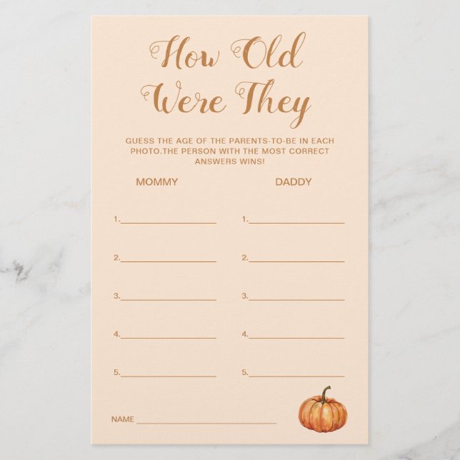 Herfst Pumpkin Baby shower Guess de leeftijd spel (Voorkant)