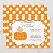 Herfst Pumpkin Baby shower Invitation Girl Kaart (Voorkant / Achterkant)